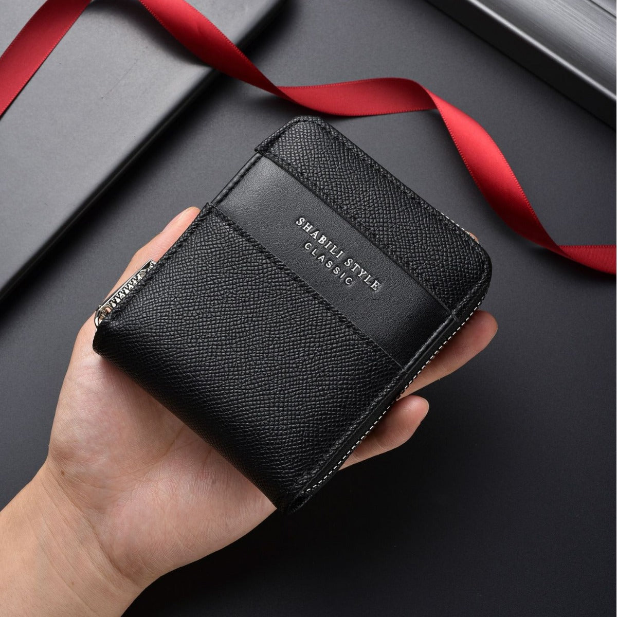 Men's Zipper Litchi Pattern Multiple Slots Retro Men's Wallet