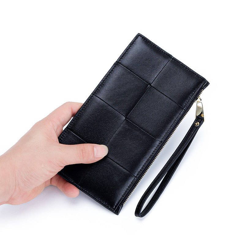 Women's Genuine Leather Hand-held Fashion Woven Long Bags