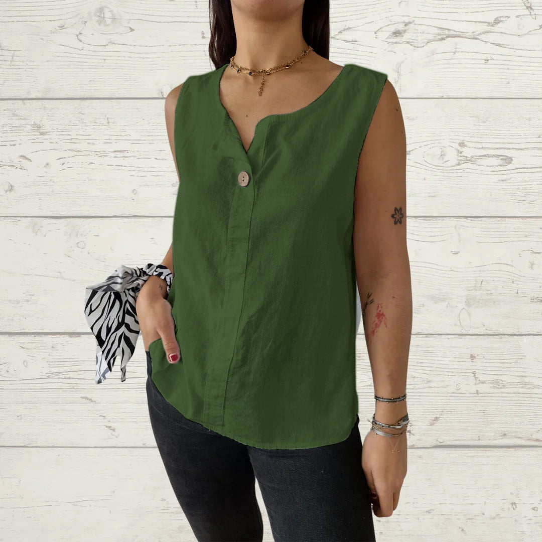 Women's Summer Loose Shirt Cotton Linen Button Vests