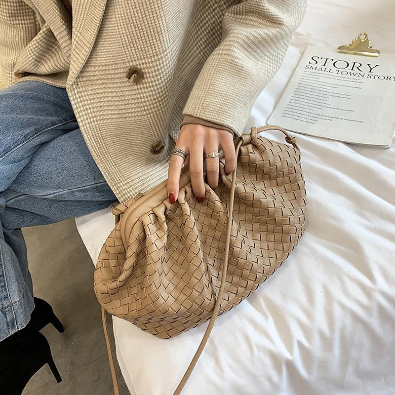 Women's Soft Leather Woven Cloud Fashionable Dumpling Shoulder Bags