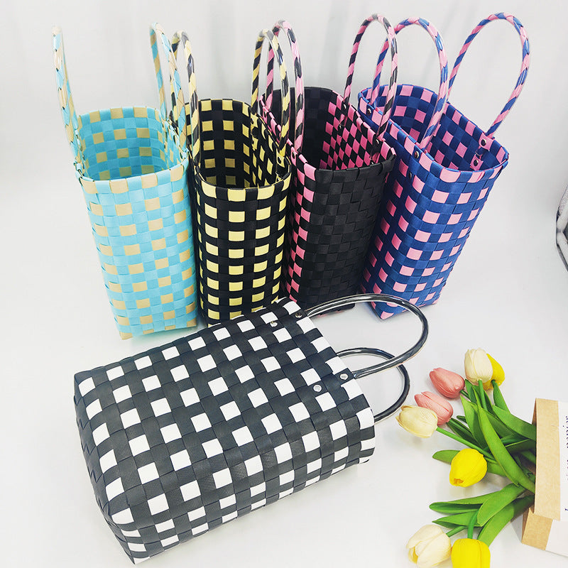 Stitching Plastic Woven Contrast Color Versatile Simple Fashion Vacation Leisure Women's Handbag