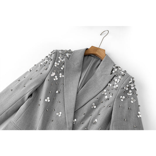 Gray Dress Beads Sequin Fashion Outfit Suits