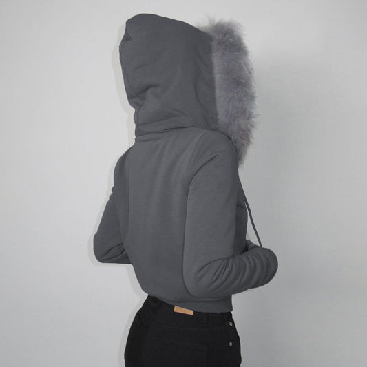Women's Warm Furry Hooded Tight Waist Slim Sweaters