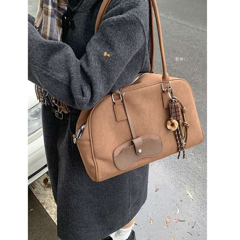 Women's Design Portable Commuter Suede Bowling Large Armpit Bags