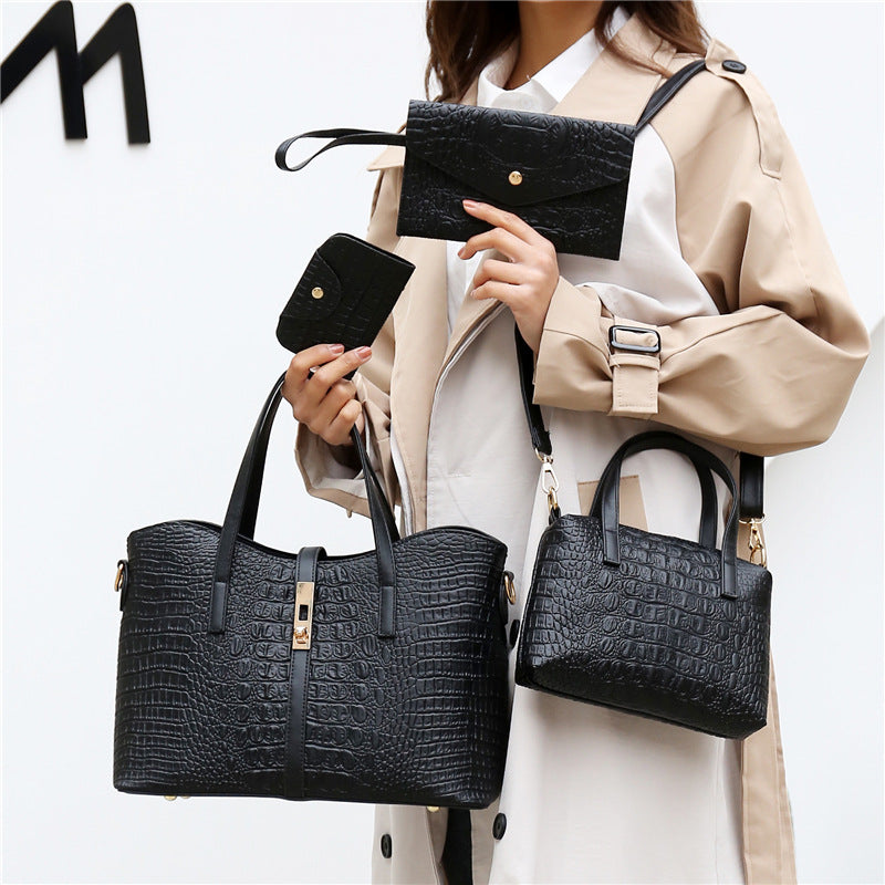 Women's Fashion Alligator Print Three-piece Set Mother Handbags