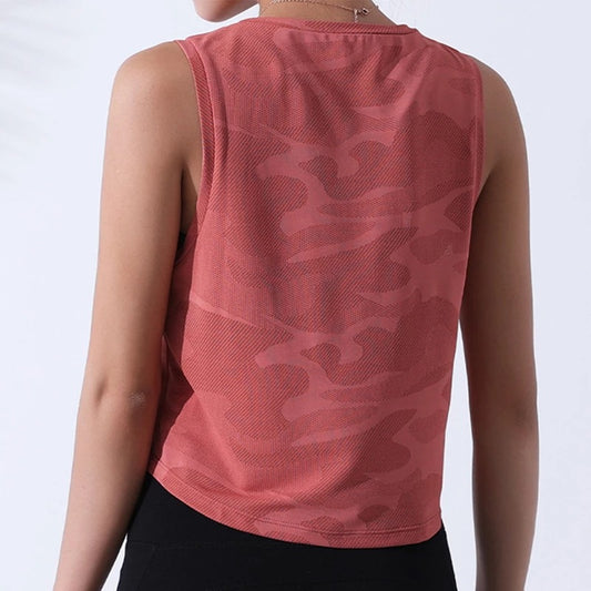 Women's Cute Sport Round Neck Camouflage Running Fitness Tops