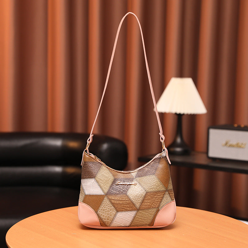 Women's Contrast Color Underarm Trendy Patchwork Retro Women's Shoulder Bag