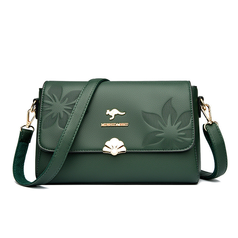 Real Soft Leather Embossed Female Temperament Shoulder Bags