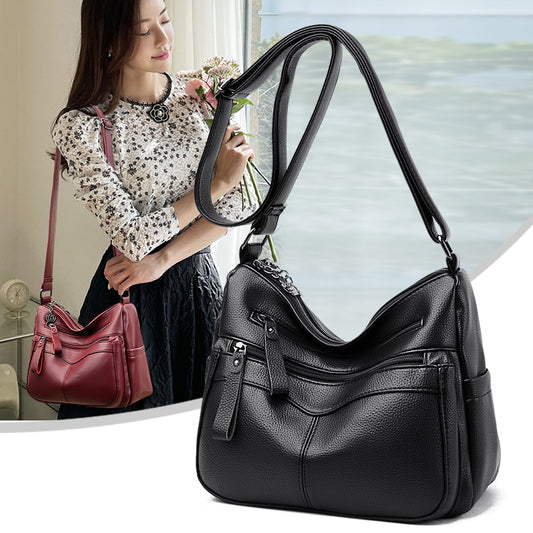 Women's Soft Leather Textured Mother-in-law Simple Crossbody Bags