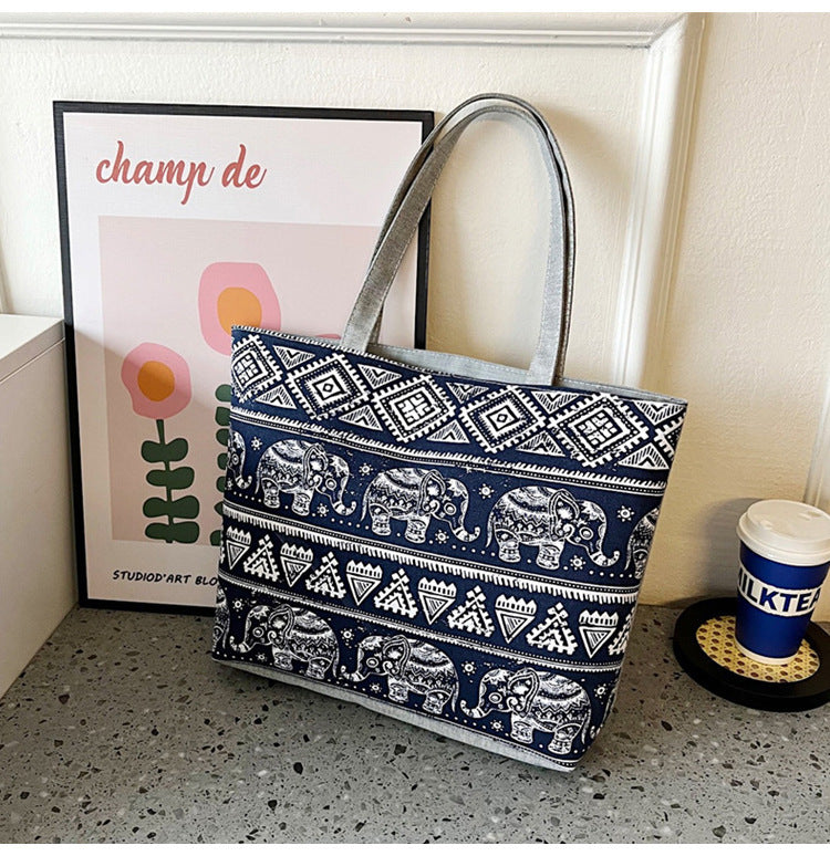 Women's Canvas Large Capacity Printed Korean Style Women's Shoulder Bag