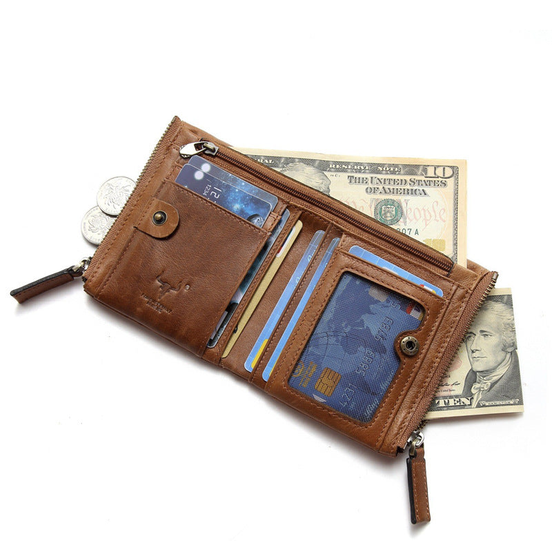 Men's Leather Zipper Short Retro Multiple Slots Men's Wallets
