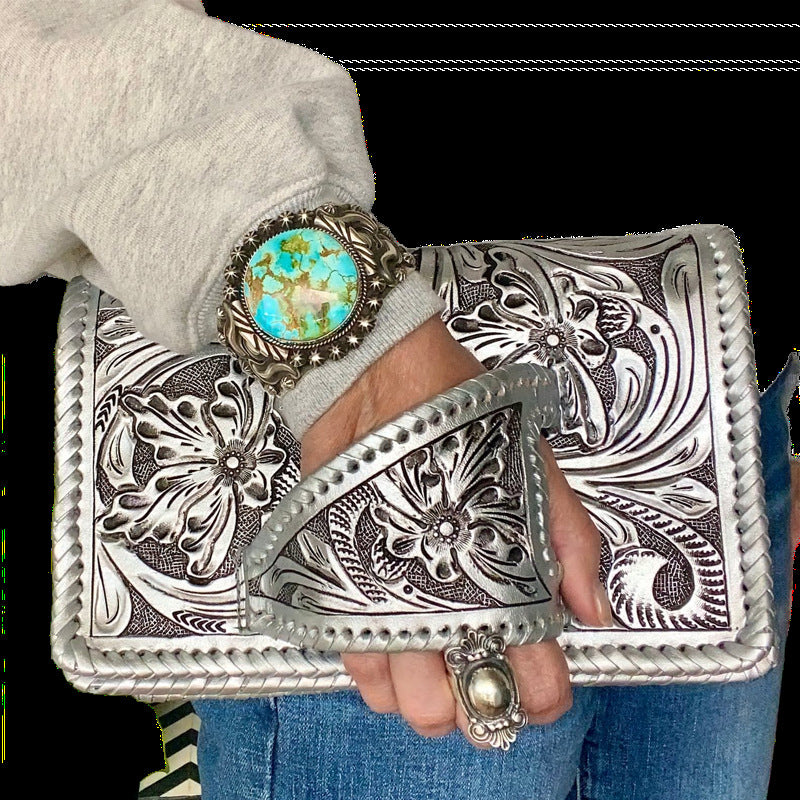 Dance Western Style Retro Embossed Large Capacity Women's Handbag