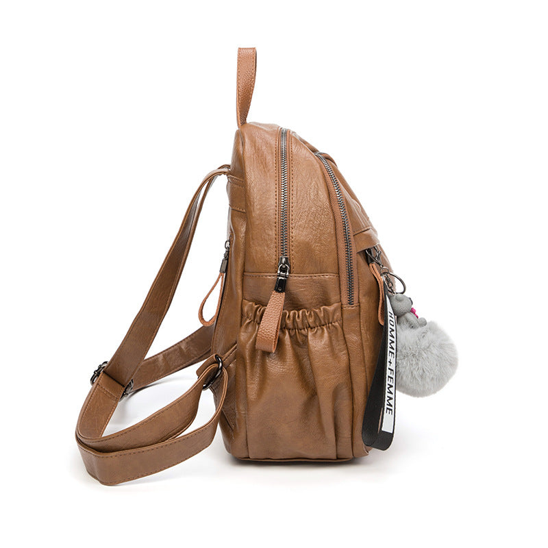 Women's Leather Korean Fashionable Fashion Large Capacity Backpacks