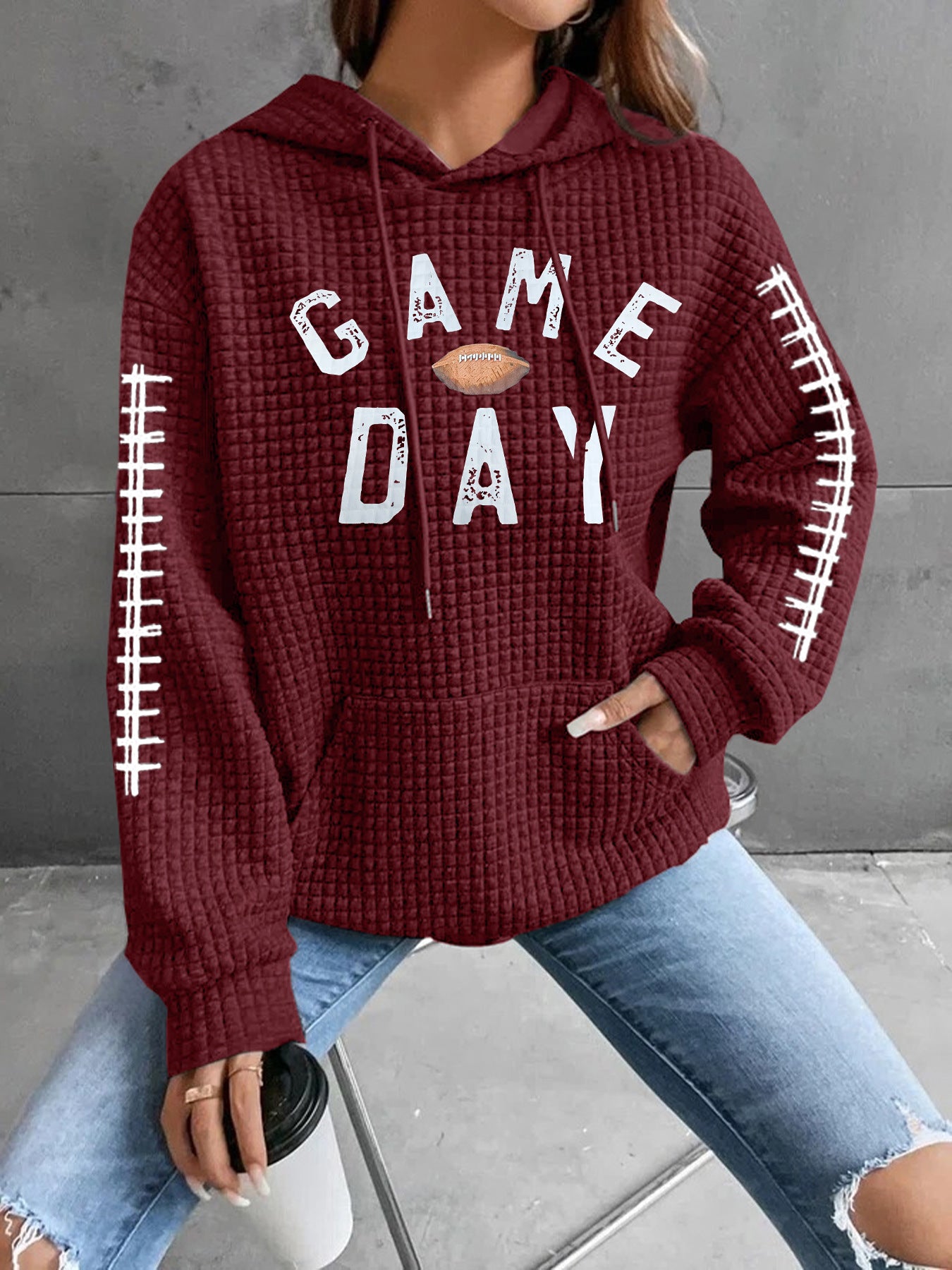 Women's Waffle Round Neck Long-sleeved Solid Color Sweaters
