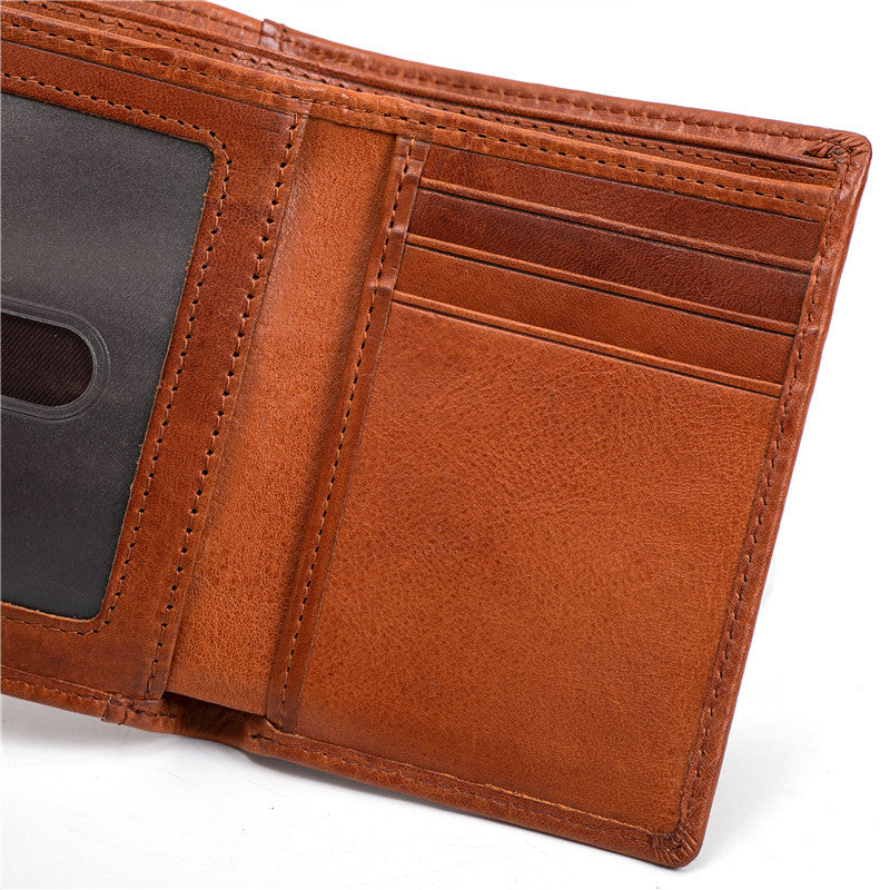Men's Layer Cow Vegetable Tanned Leather Genuine Men's Wallets