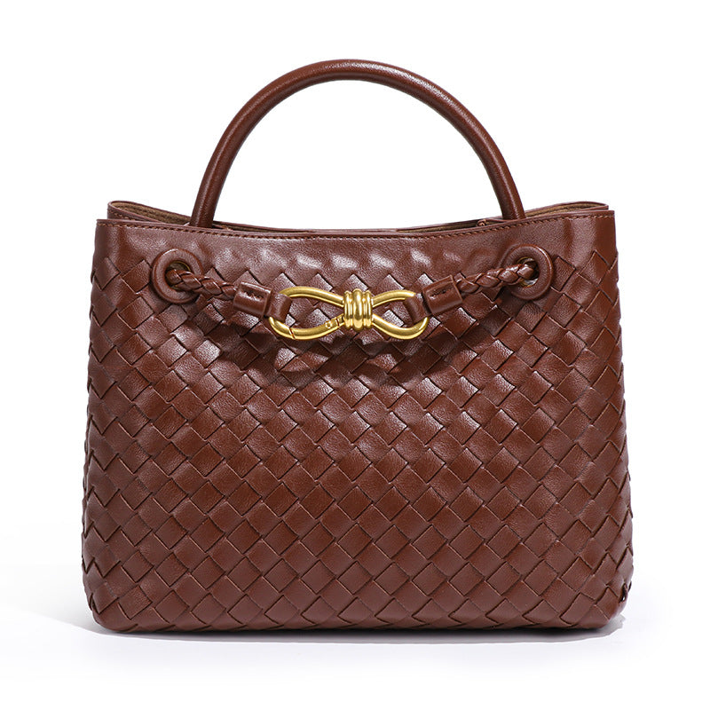 Women's Large Capacity For Pure Color Hand-woven Women's Handbag