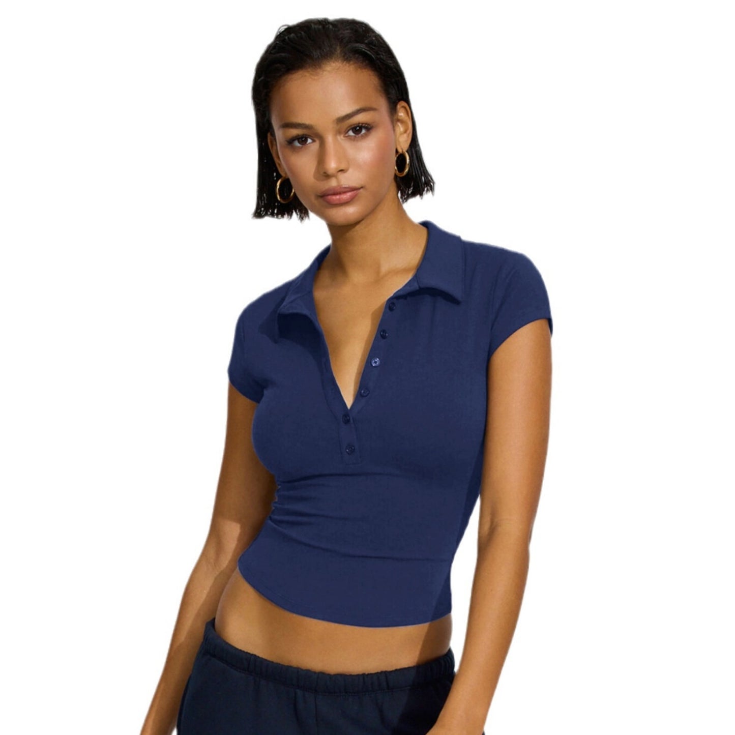Collar Button Sleeve Tight Sports Waist Blouses