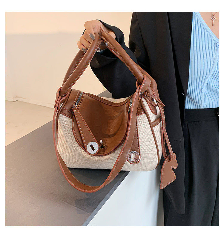 Women's Canvas Contrast Color Hand Holding Pillow Design Crossbody Bags