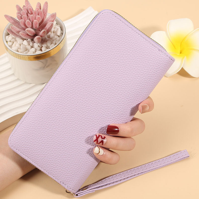 Women's Long Macaron Zipper Lychee Pattern Ladies Wallet