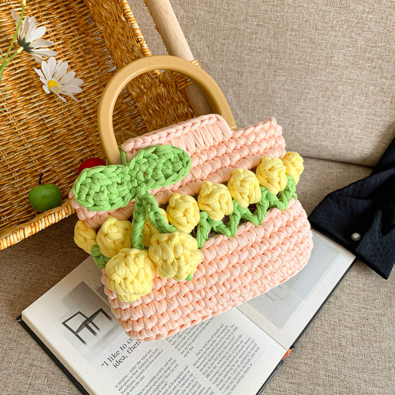 Tulip Hand-woven Homemade Strip Thread Material Finished For Women's Handbag