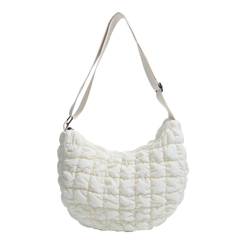 Women's Style Plaid Pleated Cloud Large Capacity Dumpling Soft Down Cotton Women's Shoulder Bag