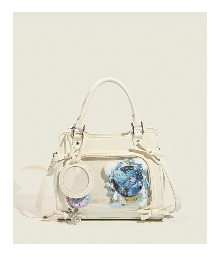 Two-dimensional Bowknot Cartoon Snacks Cute Sweet Contrast Shoulder Bags