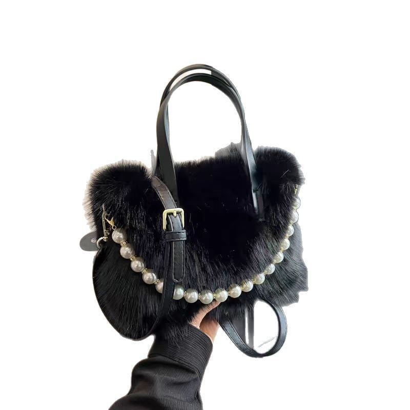 Women's Furry Fashion Pearl Plush High Texture Small Square Bags