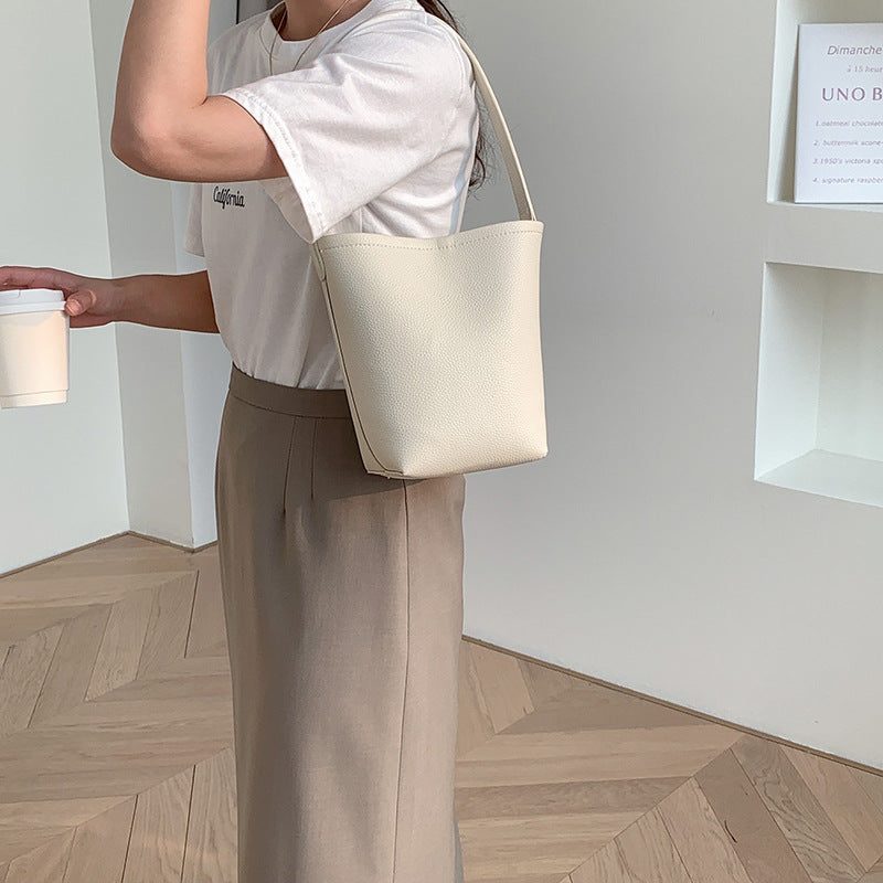 Leather Cylinder Large Capacity Minority Simple Bucket Bags