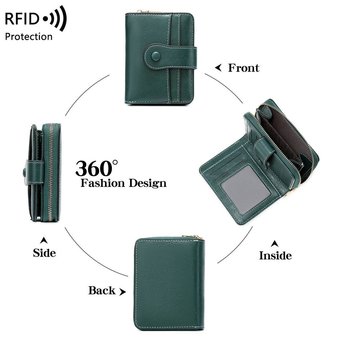 Durable Women's Short Multifunctional Zipper Retro Ladies Wallet