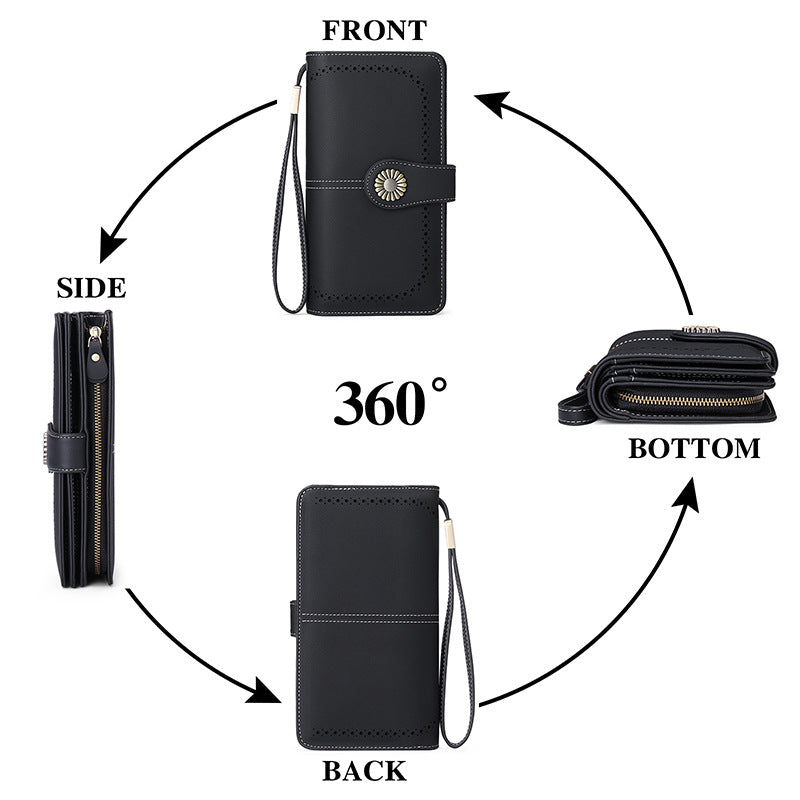 Women's Long Fan Billfold Leather Large Capacity Ladies Wallets