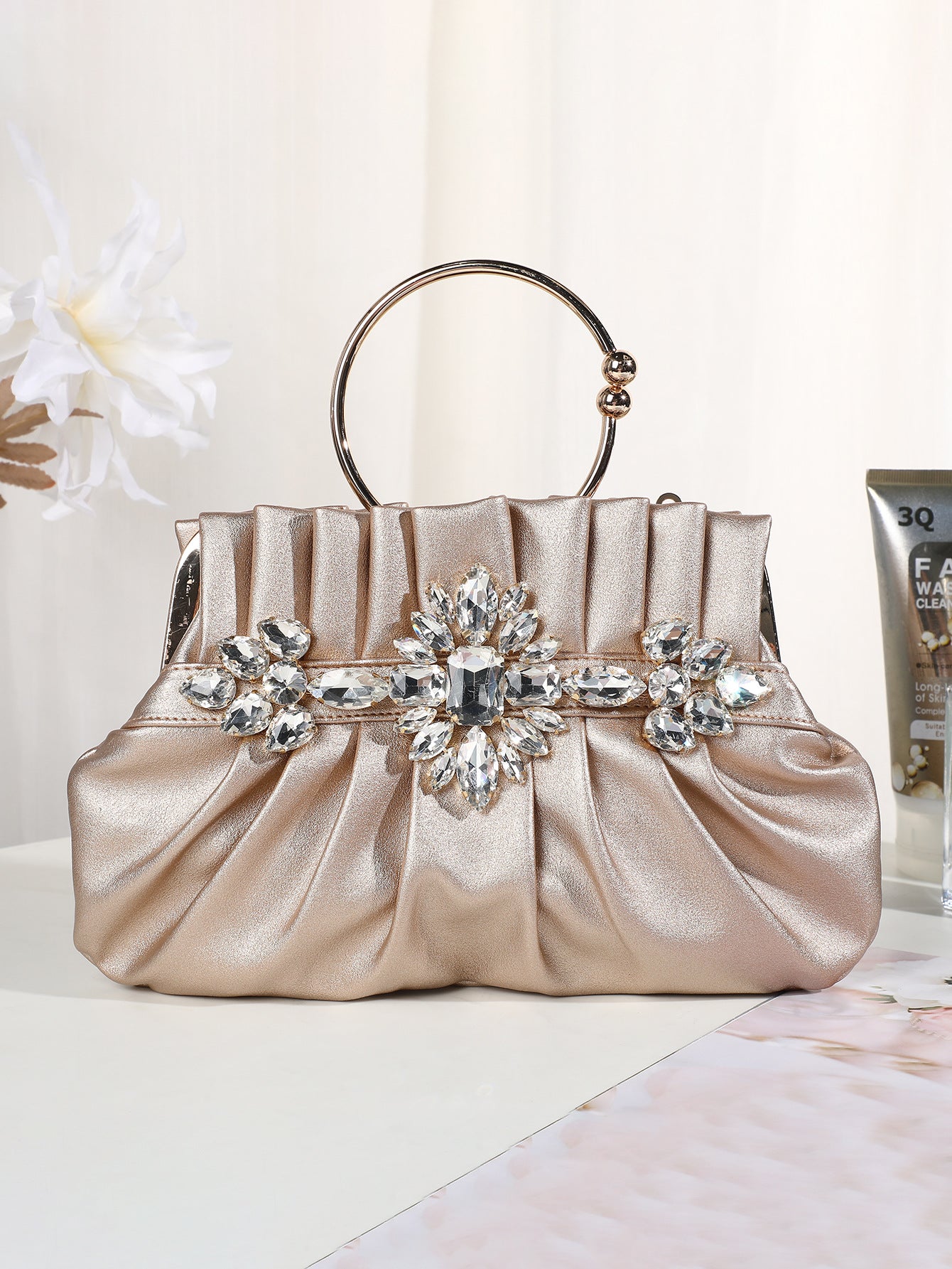 Refined Rhinestone Dinner Pleated Hollow Design Evening Bags
