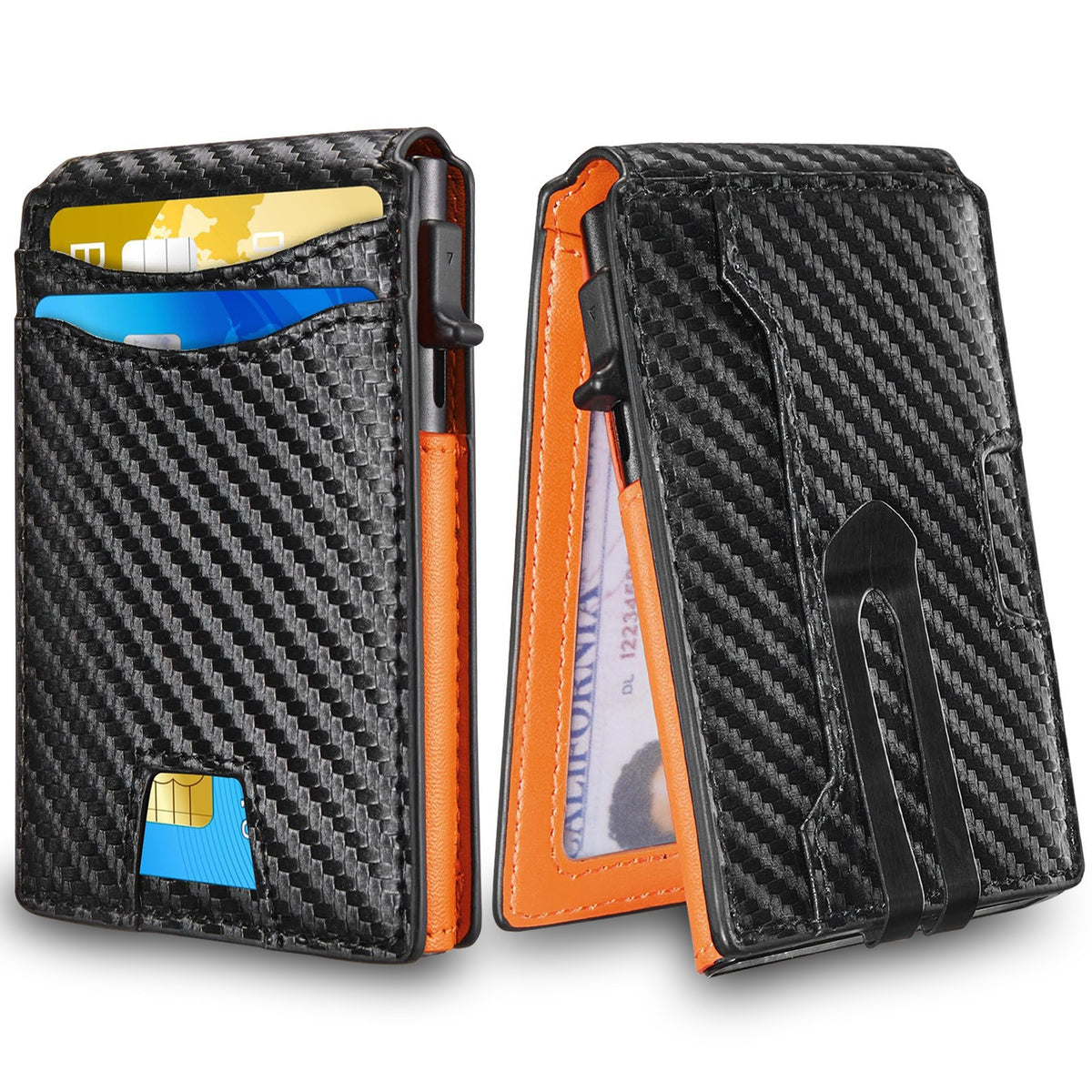 Men's Swiping Multiple Slots Metal Cartridge Carbon Men's Wallet