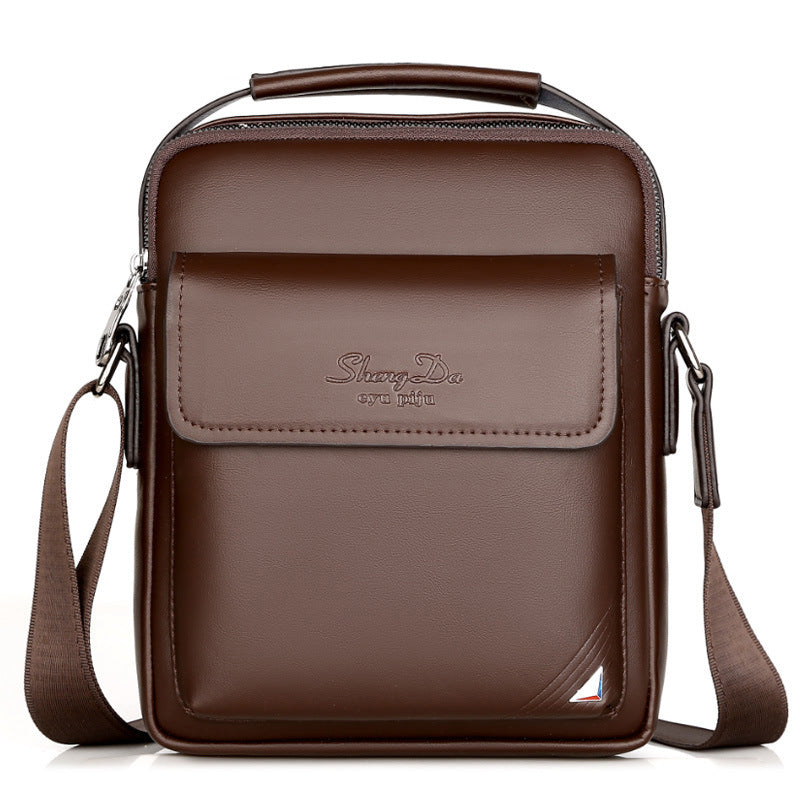 Men's Style Business Commute Leather Vertical Large Men's Shoulder Bags