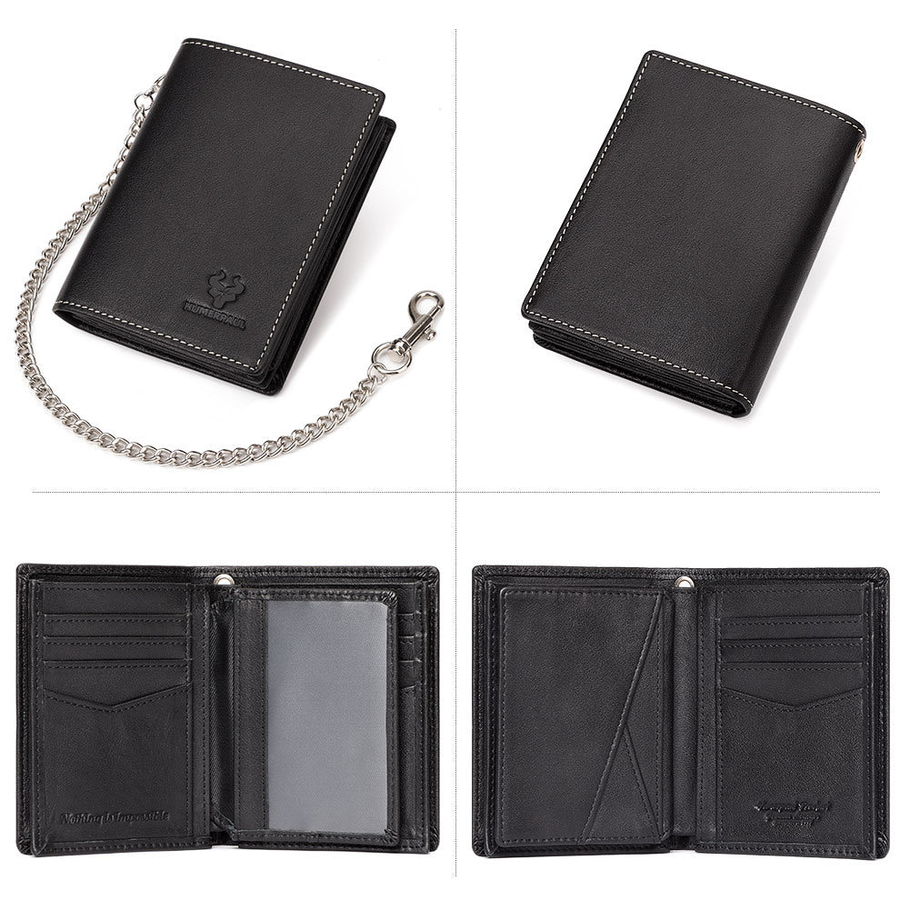 For Retro First Layer Leather Vertical Multiple Men's Wallets