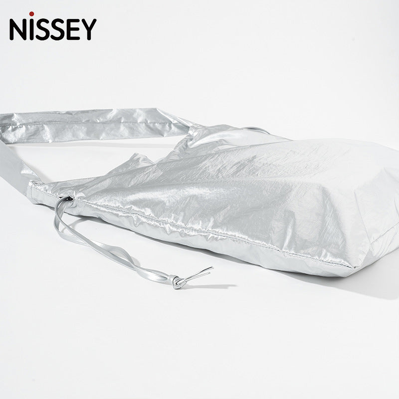 Glossy Drawstring Artistic Commuter Style Lazy Fashion Large Capacity Shoulder Bags