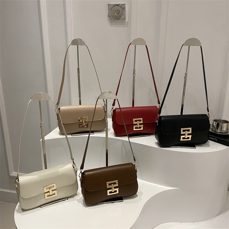 Women's Spring Retro Large Capacity Solid Color Lock