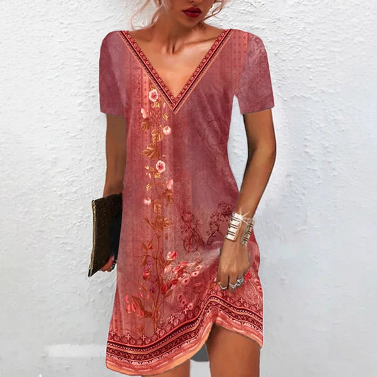 Women's National Style Printed Casual Sleeve Dress Dresses