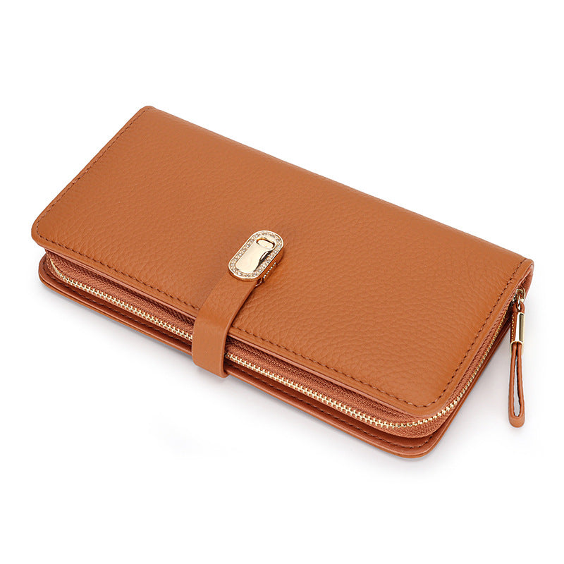 First Layer Cowhide Long Large Pattern Zipper Ladies Wallet