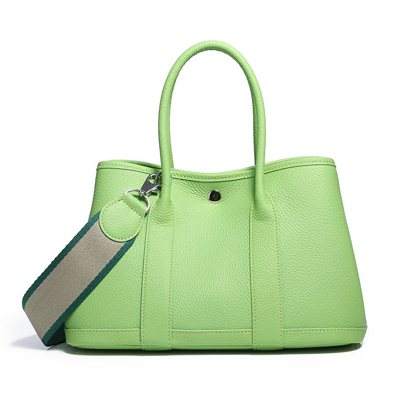 Women's Garden Layer Cowhide Lychee Pattern Wide Handbags