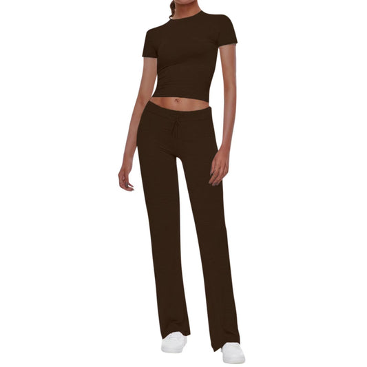 Basic Casual Solid Color T-shirt Flanging Waist Head Suits
