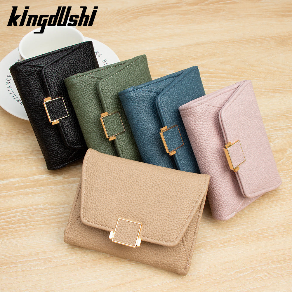 Women's Short Lychee Pattern Multiple Slots Tri Ladies Wallet