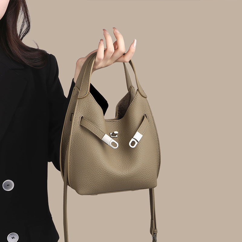 Women's Genuine Leather Portable Vegetable Basket High-grade Bags
